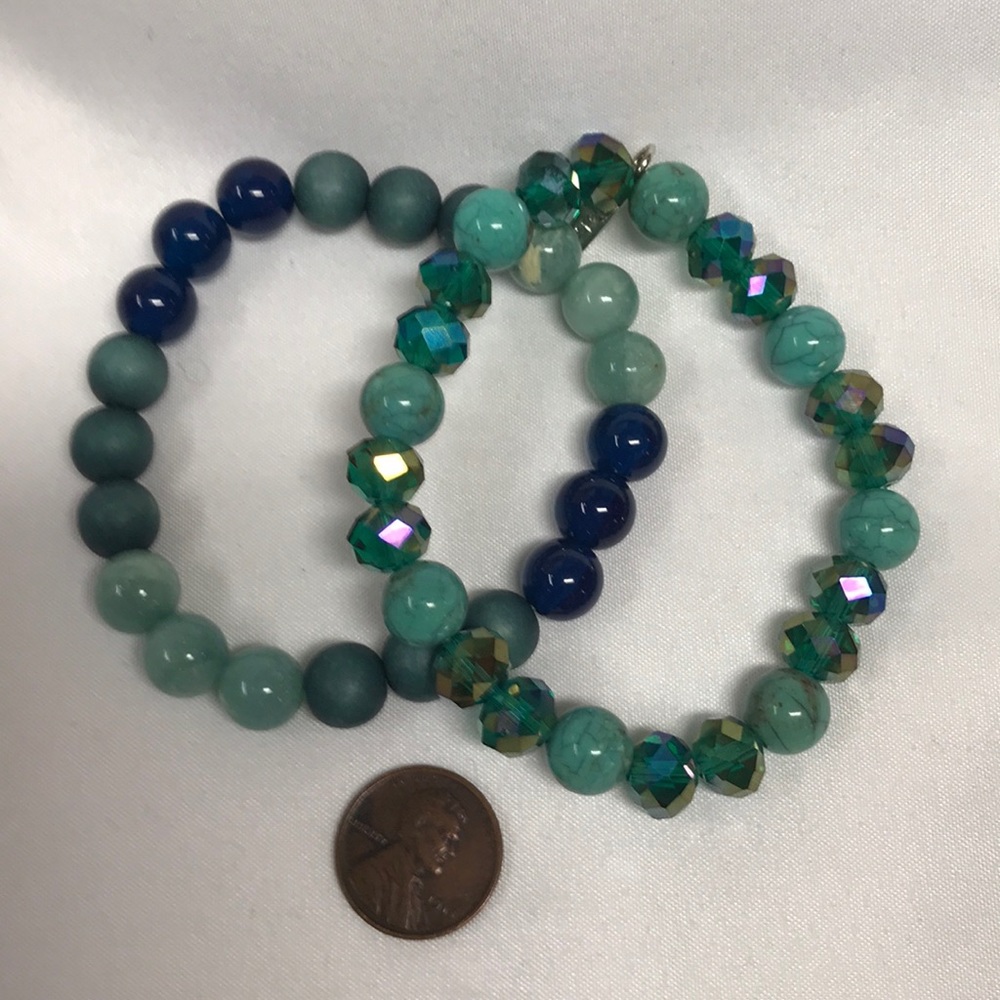 Aquamarine/Blue Quartz Beaded Bracelet set J01003